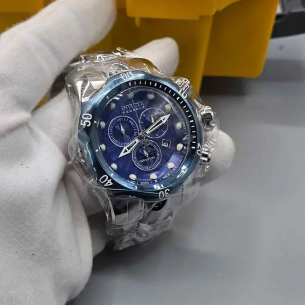 Invicta Venom Reserve Chronograph Blue Textured Dial Stainless Steel Watch
